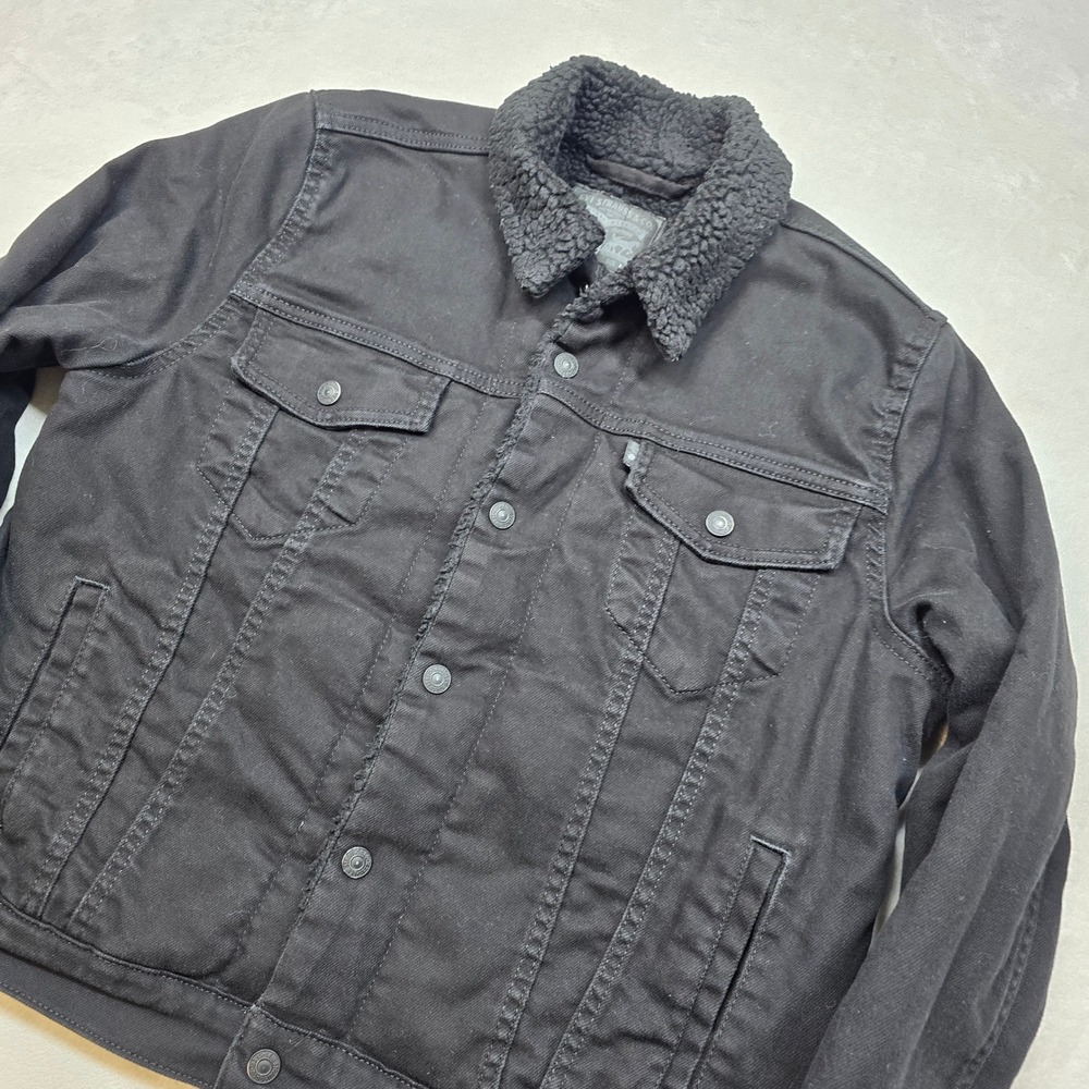 Levi Denim Sherpa Trucker‎ Jacket Women Large Black Jeans - Picture 4 of 15